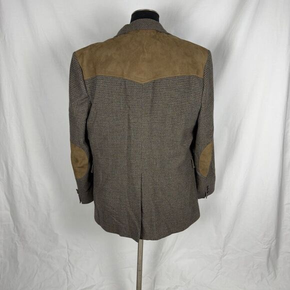 Pendleton Wool Tweed Leather Suede Western Sports Coat - Men’s 46L - Picture 3 of 7